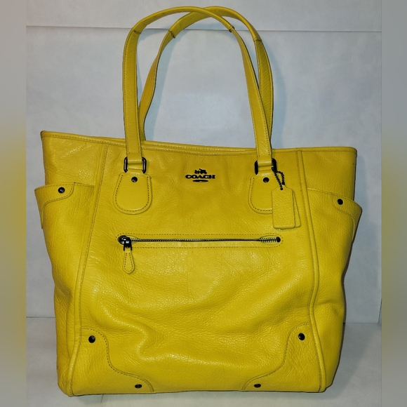 GUC COACH Pebbled Leather Tote - YELLOW - Picture 1 of 12